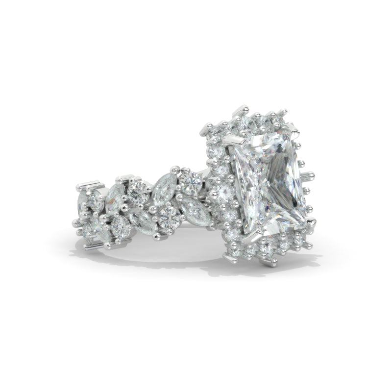 4Ct Moissanite Engagement Ring Halo Radiant Cut Moissanite Engagement Ring, Radiant Cut Engagement Ring with Eternity Band
