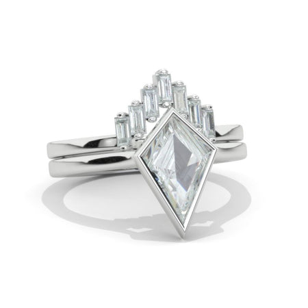 Silver ring with a beveled edge on a white background