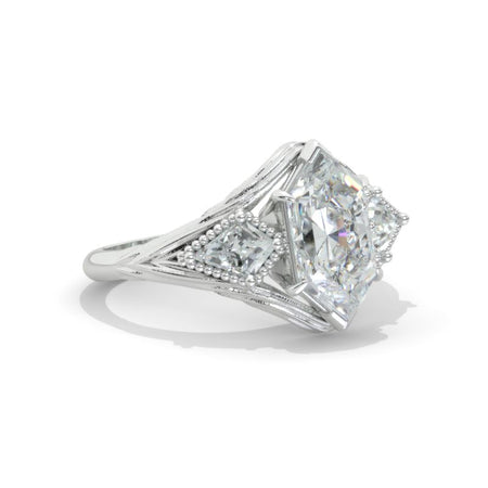 3 Carat Hexagon Kite Moissanite 4K White Gold Engagement Ring Model 1289