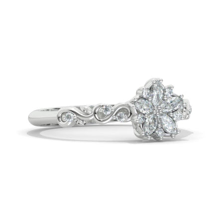 Cluster Cocktail Floral Leaves Engagement 14K White Gold  Ring Eternity Ring Model 1291