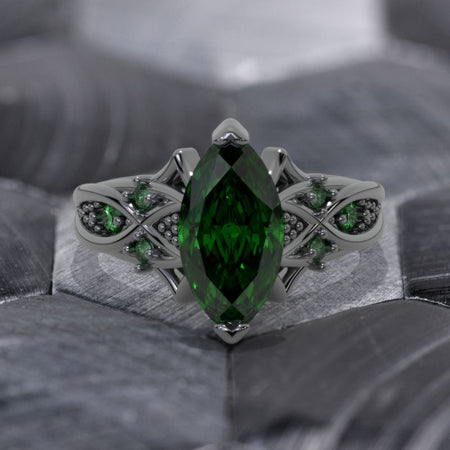 1.5 Carat Marquise  14K Black Gold Emerald Celtic Engagement Ring Model 1311
