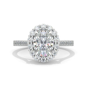 2 Carat Vintage Style Oval Moissanite Halo 14K White Gold Engagement Ring Model 1325