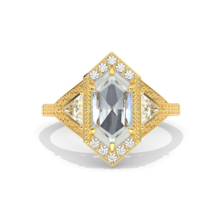 3 Carat Elongated Hexagon Celtic  Moissanite 14K White Gold Engagement Ring Model 1345