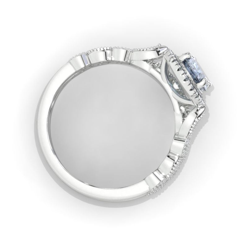 1.5 Carat Dark Gray-Blue Oval  Moissanite Halo  Engagement Eternity Two Rings Set Model 520-8x6