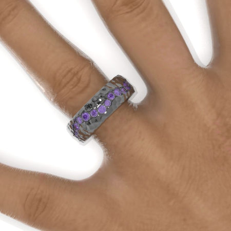 Hammered Black Rhodium Plated Gold  Men's Alexandrite Ring M12N