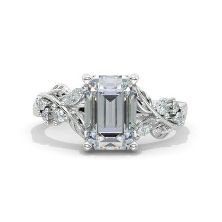 3.5 Carat Emerald Cut Moissanite Art Nouveau Engagement Ring Model 1078