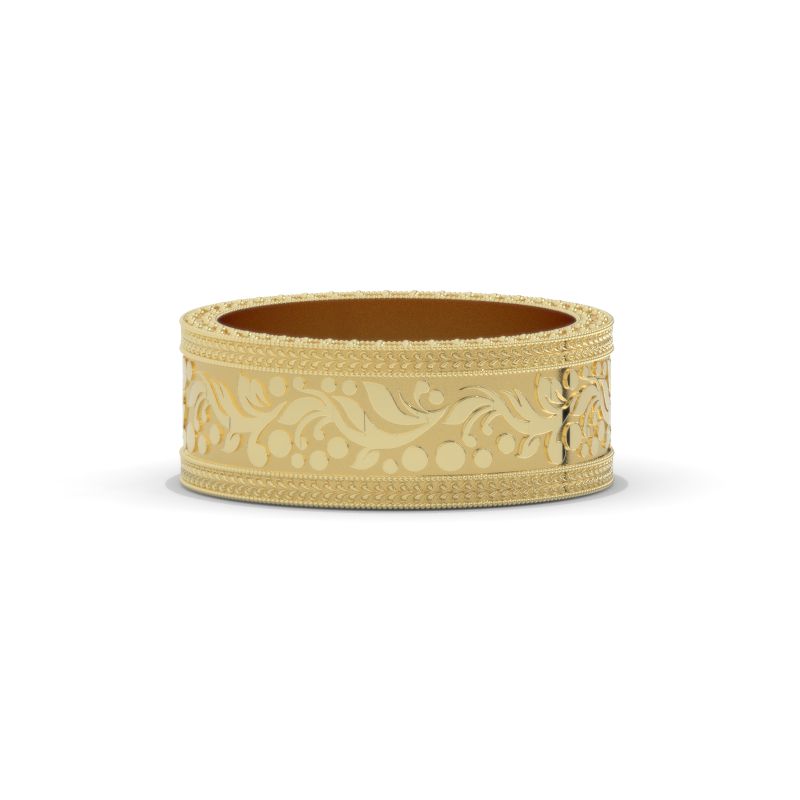 8mm Wide 14K Solid Gold Lab Grown Diamond Wedding Band – Vintage Floral Filigree Ring, Ornate Anniversary Band Model 1424