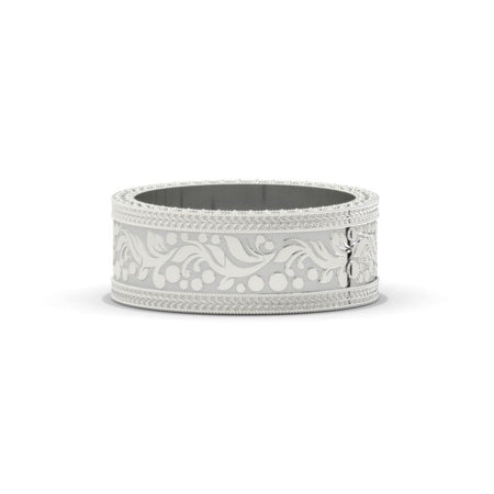 8mm Wide 14K Solid Gold Lab Grown Diamond Wedding Band – Vintage Floral Filigree Ring, Ornate Anniversary Band Model 1424