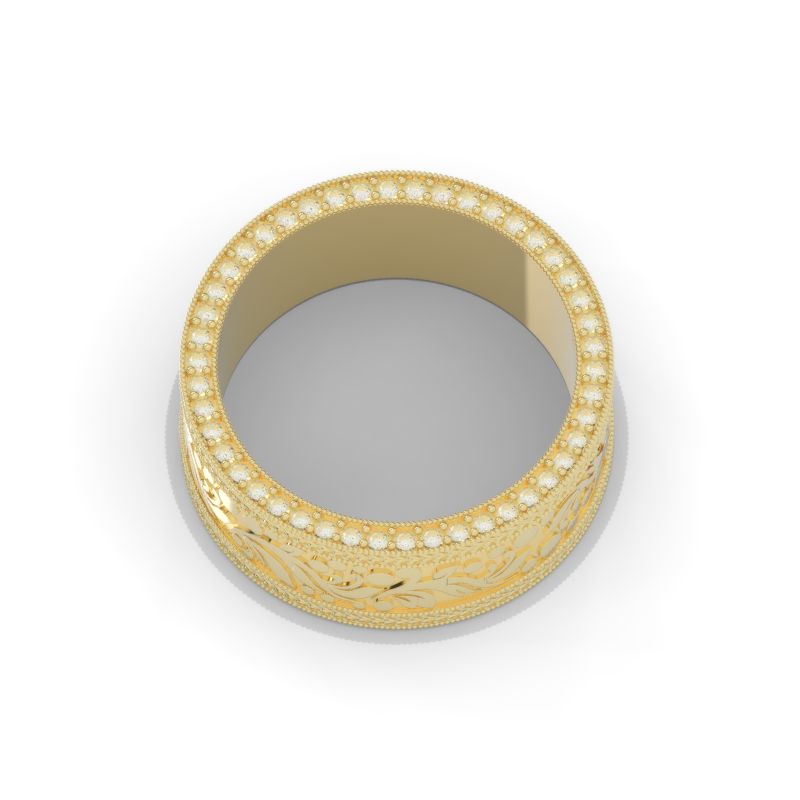 8mm Wide 14K Solid Gold Lab Grown Diamond Wedding Band – Vintage Floral Filigree Ring, Ornate Anniversary Band Model 1424