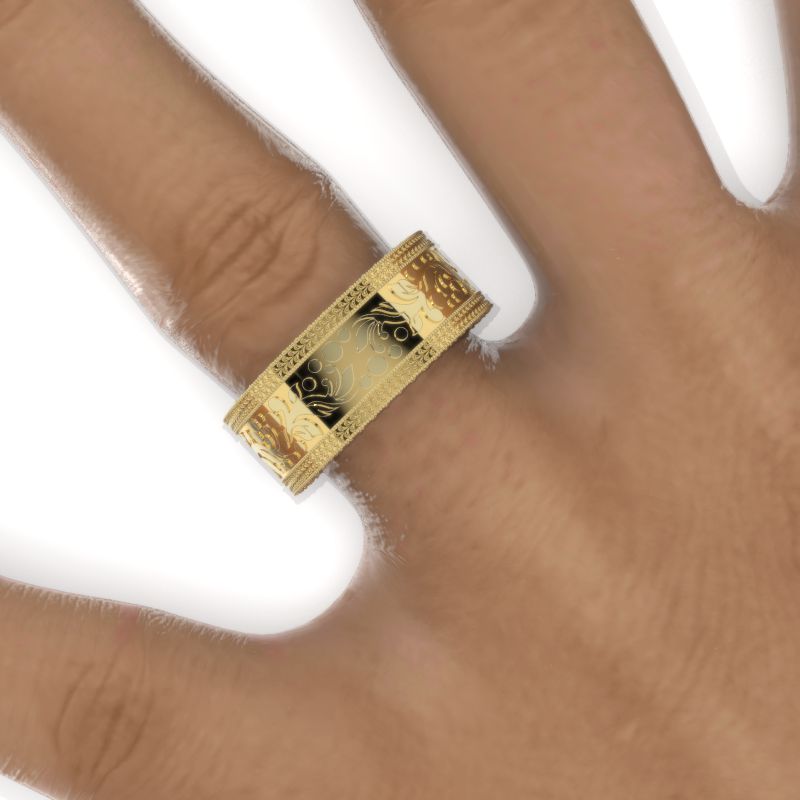 8mm Wide 14K Solid Gold Lab Grown Diamond Wedding Band – Vintage Floral Filigree Ring, Ornate Anniversary Band Model 1424