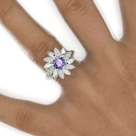 Floral Purple Sapphire Sunflower Cluster Ring