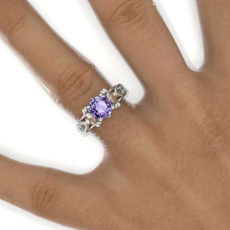 Round Celtic Purple Sapphire Floral Shank Gold Engagement Ring