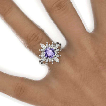 2 Carat Round Purple Sapphire Halo Engagement Ring
