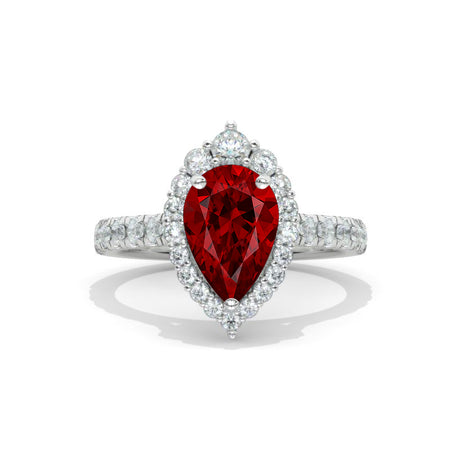 3 Carat Halo Pear Cut Ruby 14K Solid White Gold Ring Model 728-11x7