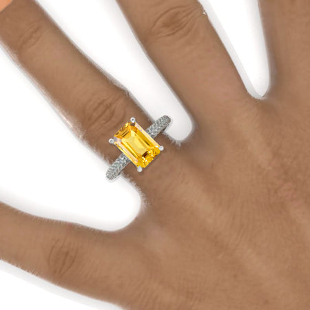 3.5 Carat Radiant Yellow Sapphire Hidden Halo Royal Engagement 14K White Gold Ring Michael Model 1041-10x7mm