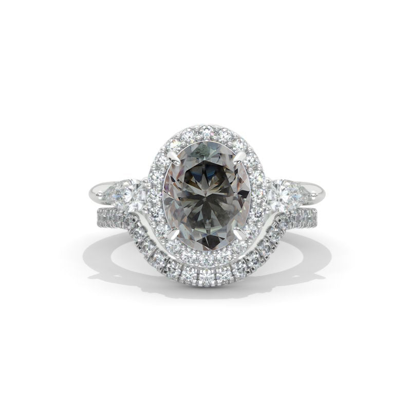 14K  Gold 3.5 Carat Oval Moissanite Halo Engagement Ring Eternity Ring Set
