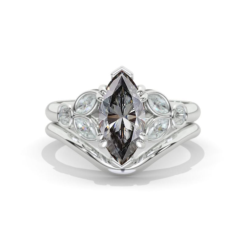 14K White Gold 1.5 Carat Marquise Cut Moissanite Halo Floral Engagement Ring Model 1277
