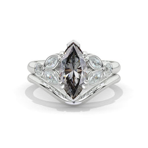 14K White Gold 1.5 Carat Marquise Cut Moissanite Halo Floral Engagement Ring Model 1277
