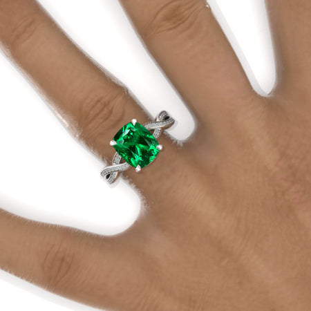 3 Carat Elongated Cushion Emerald Halo Engagement Ring. Victorian 14K White Gold Ring Model 1052-10x8 Cushion