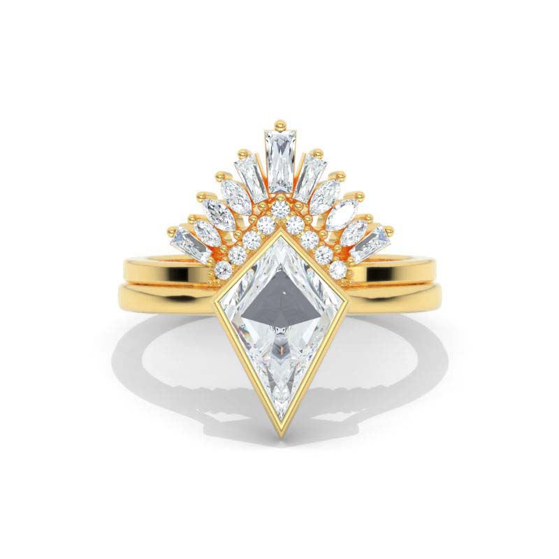 2.5 Carat Kite Moissanite Engagement Ring. 2.5CT Fancy Shield Shape Moissanite Ring Set Redesigned V2