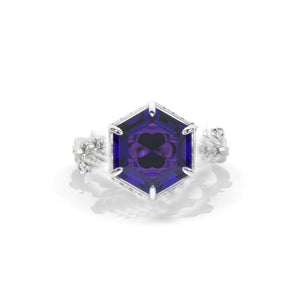 5 Carat Hexagon Alexandrite Floral Twig 14K White Gold Engagement Ring