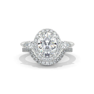 14K  Gold 3.5 Carat Oval Moissanite Halo Engagement Ring Eternity Ring Set