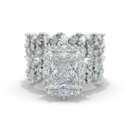 4Ct Moissanite Engagement Ring Halo Radiant Cut Moissanite Engagement Ring, Radiant Cut Engagement Ring with Eternity Band