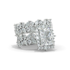 4Ct Moissanite Engagement Ring Halo Radiant Cut Moissanite Engagement Ring, Radiant Cut Engagement Ring with Eternity Band
