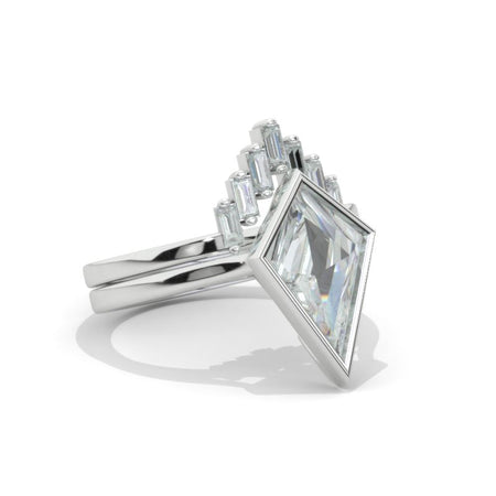 4 Carat Kite Colorless Moissanite Engagement Ring. 4CT Fancy Kite Shape Moissanite Ring Set Model 1297