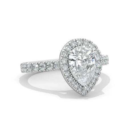 14K Solid White Gold 3 Carat Halo Pear Cut Moissanite Ring
