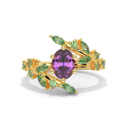 1.5 Carat Oval Purple Sapphire Floral 18K Yellow Gold Engagement  Ring  Model 454-8x6