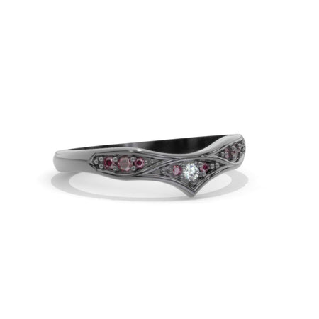 Celtic Black Opal Curved Wedding 14K Black Gold Ring  Model 1183