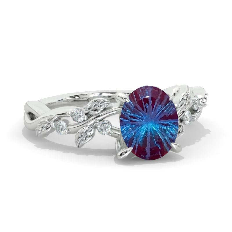 2 Carat Oval Fireworks Cut Lab Alexandrite Floral 14K Gold Engagement Ring Model 446-9x7