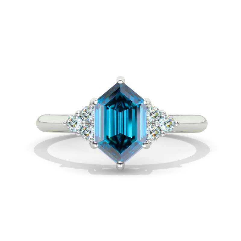 14K White Gold 3 Carat Hexagon London Blue Topaz  Halo Engagement Ring, Model 1344-10x6 (Copy)