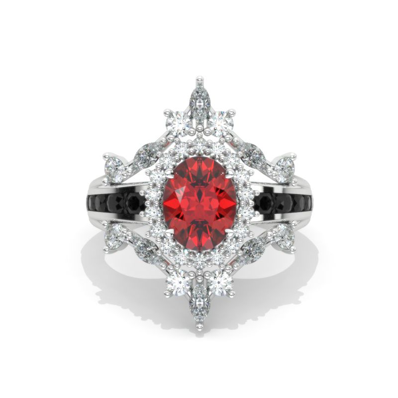 14K Solid Gold Ring 1.5CT Oval Ruby Wedding Ring Ruby Halo Engagement Ring Anniversary Promise Two Eternity Gold Ring 1364_412-8x6