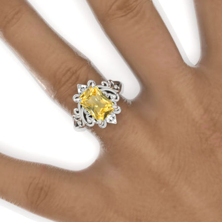 3 Carat Yellow Sapphire Radiant Cut Halo White Gold Engagement Ring Model 1400