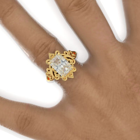 3 Carat Moissanite Radiant Cut Halo White Gold Engagement Ring Model 1400