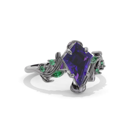 2.5 Carat Kite Alexandrite Engagement Ring. 2.5CT Fancy Shield Shape  Black Rhodium  Gold Ring Model 1401