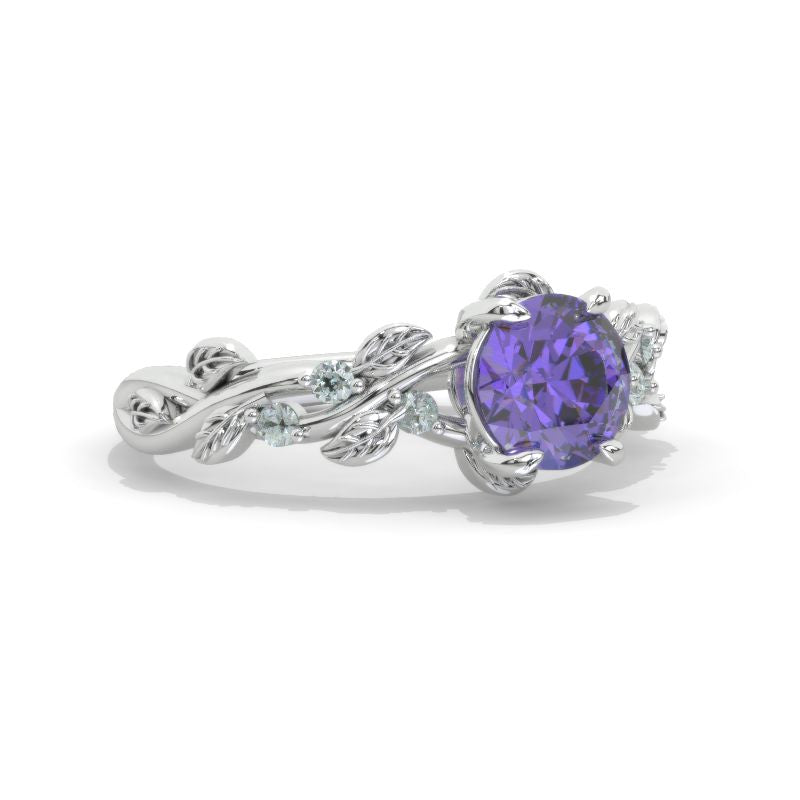 Lavender Purple Sapphire Floral White Gold Engagement Ring 446-7 V2