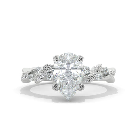 2 Carat Pear Lab Diamond Floral 14K White Gold Engagement Eternity Ring Model 446B-11x7