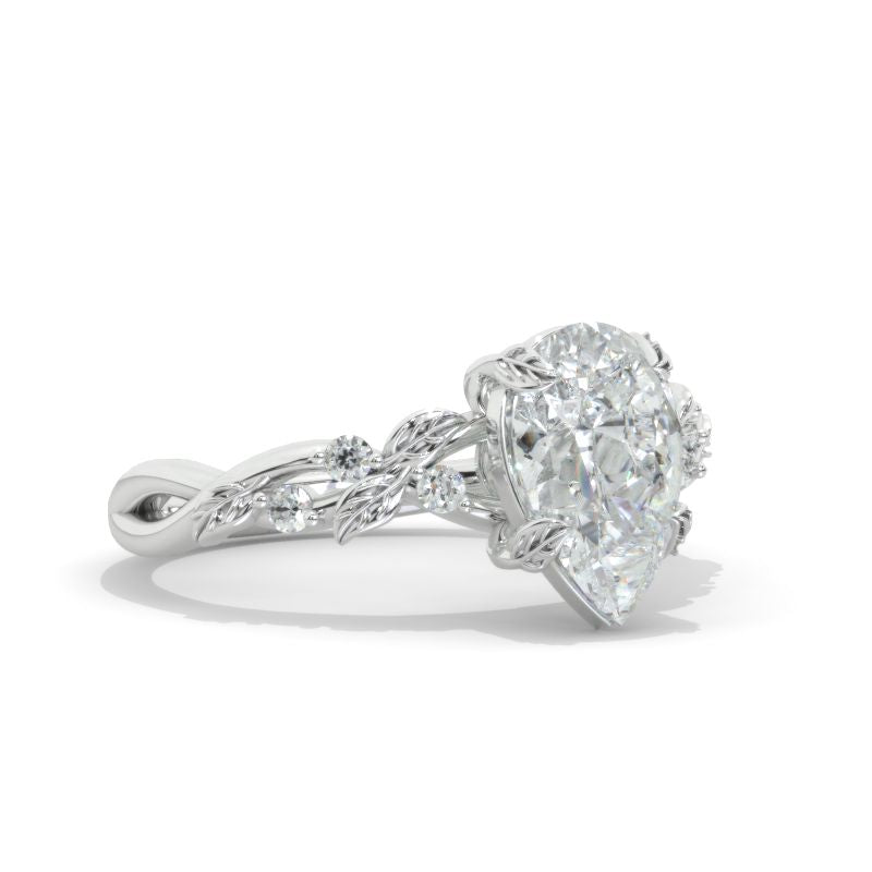 2 Carat Pear Lab Diamond Floral 14K White Gold Engagement Eternity Ring Model 446B-11x7