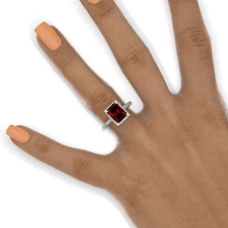 4 Carat Emerald Cut Ruby Double Hidden Halo Engagement Ring