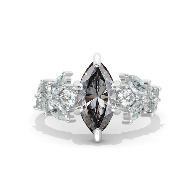 14K White Gold 1.5 Carat Marquise Cut Moissanite Floral  Engagement Ring Model 1265
