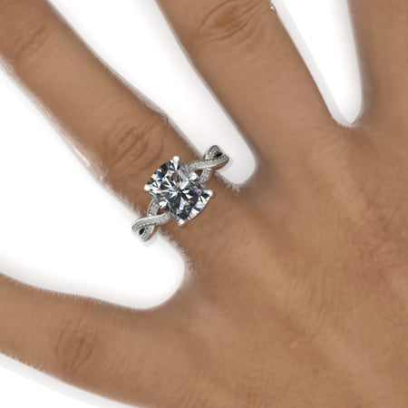 3 Carat Elongated Gray Cushion Moissanite Halo Engagement Ring. Victorian 14K White Gold Ring