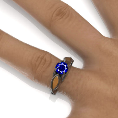 14K Black and Yellow Gold Royal Blue Sapphire Celtic Engagement Ring