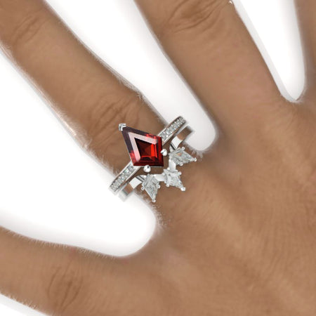 3 Carat Kite Ruby Engagement Ring. 3CT Fancy Shape Ruby Ring Set