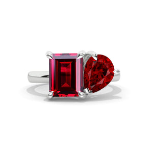 3 Carat Giliarto Emerald Cut with Pear Cut Paired Moissanite Two-Stone North-South Engagement Ring
