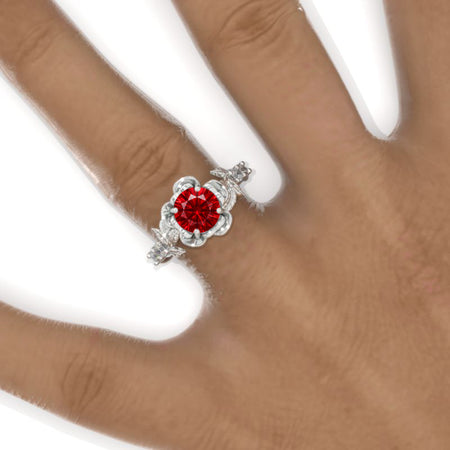 1.5 Carat Round Ruby Floral Halo Engagement Ring
