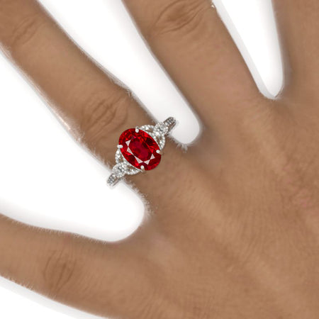 2CT Oval Halo Ruby Vintage Wedding Ring. 2 Carat Oval Engagement Ring Anniversary Ring, Baguette Double Halo Ring