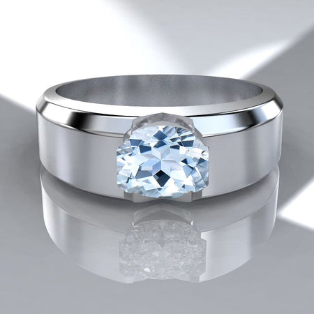 2 Carat Genuine Natural Aquamarine Men's Gold Ring